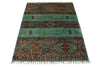 3x5 Turquoıse and Multicolor Tribal Rug