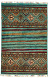 3x5 Green and Multicolor Tribal Rug