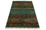 3x5 Green and Multicolor Tribal Rug