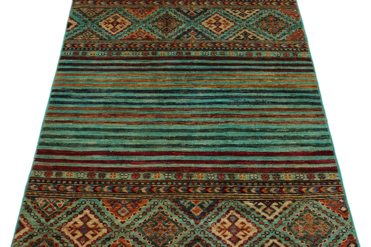 3x5 Green and Multicolor Tribal Rug
