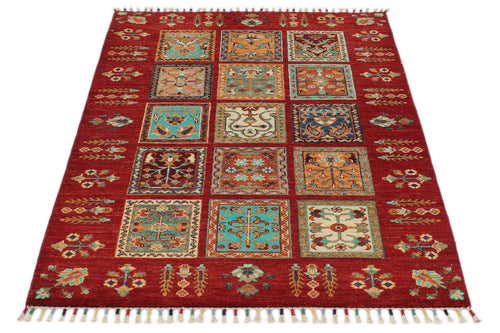 4x5 Red and Multicolor Anatolian Traditional Rug