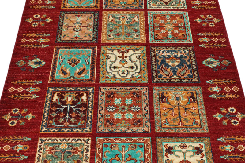 4x5 Red and Multicolor Anatolian Traditional Rug