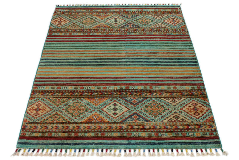 3x5 Green and Multicolor Tribal Rug