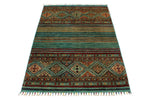 3x5 Green and Multicolor Tribal Rug