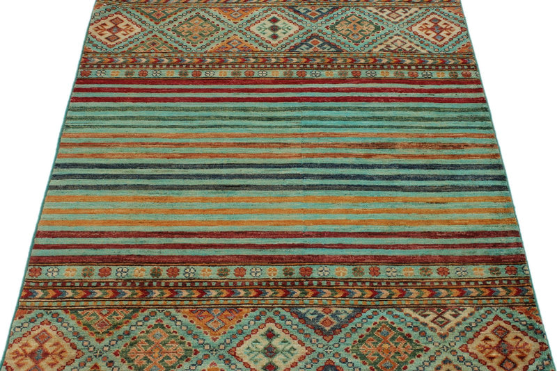 3x5 Green and Multicolor Tribal Rug