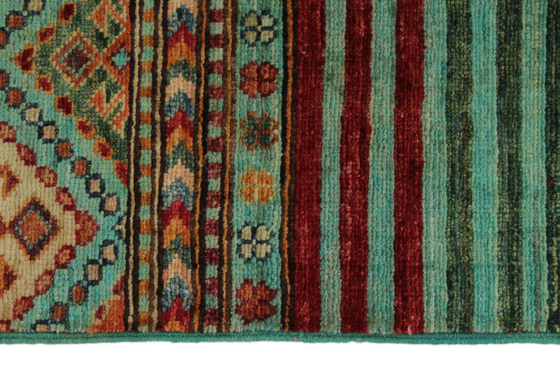 3x5 Green and Multicolor Tribal Rug