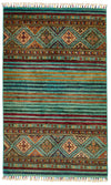 3x5 Turquoıse and Multicolor Tribal Rug