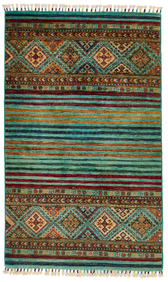 3x5 Turquoıse and Multicolor Tribal Rug