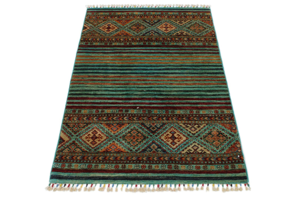 3x5 Turquoıse and Multicolor Tribal Rug