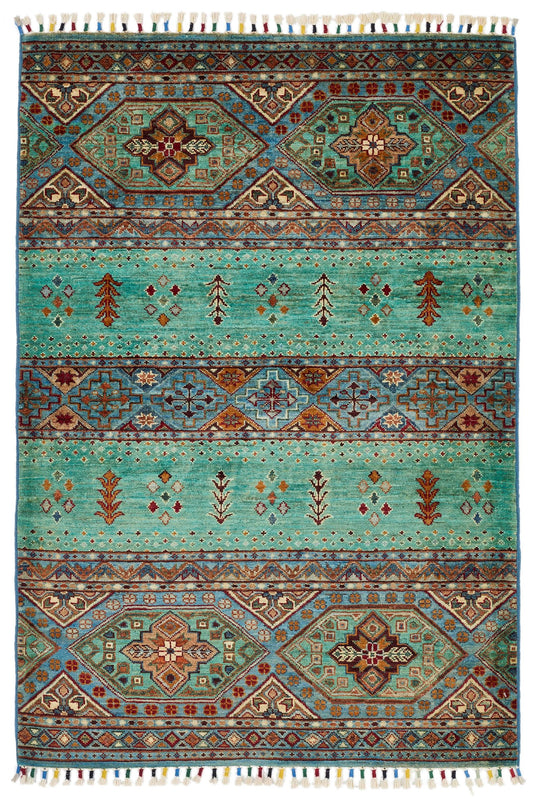 3x5 Mint and Multicolor Tribal Rug