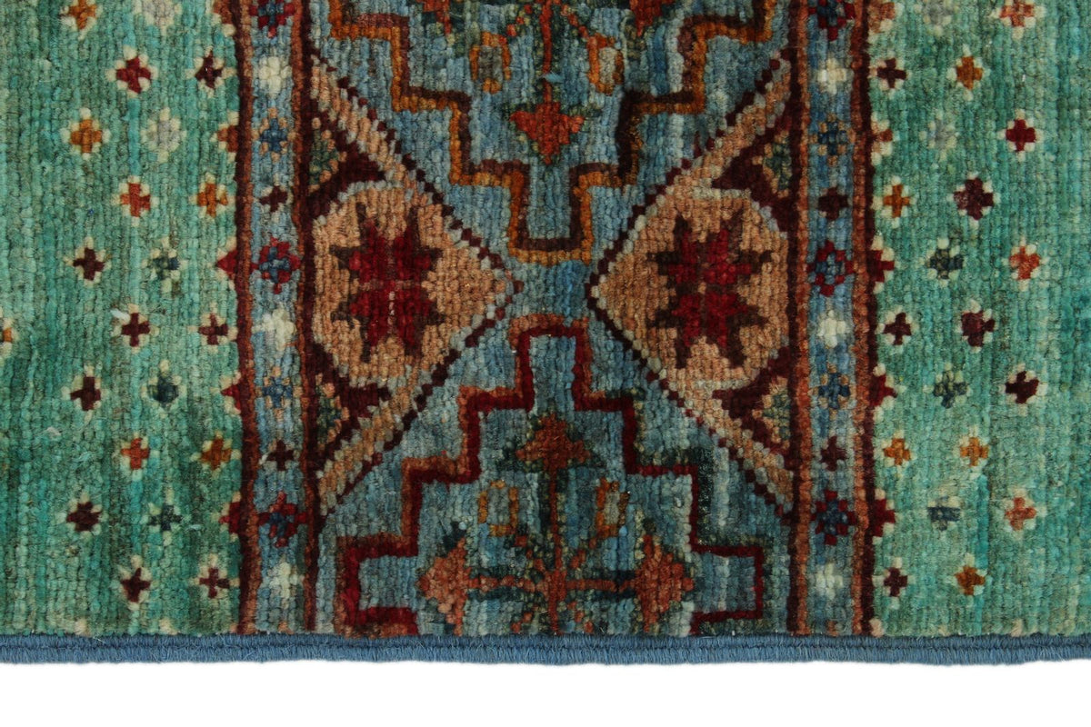 3x5 Mint and Multicolor Tribal Rug