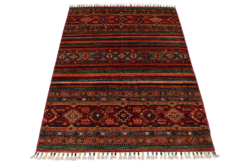 3x5 Red and Multicolor Tribal Rug