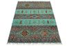 3x5 Mint and Multicolor Tribal Rug