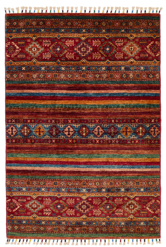 3x5 Red and Multicolor Tribal Rug