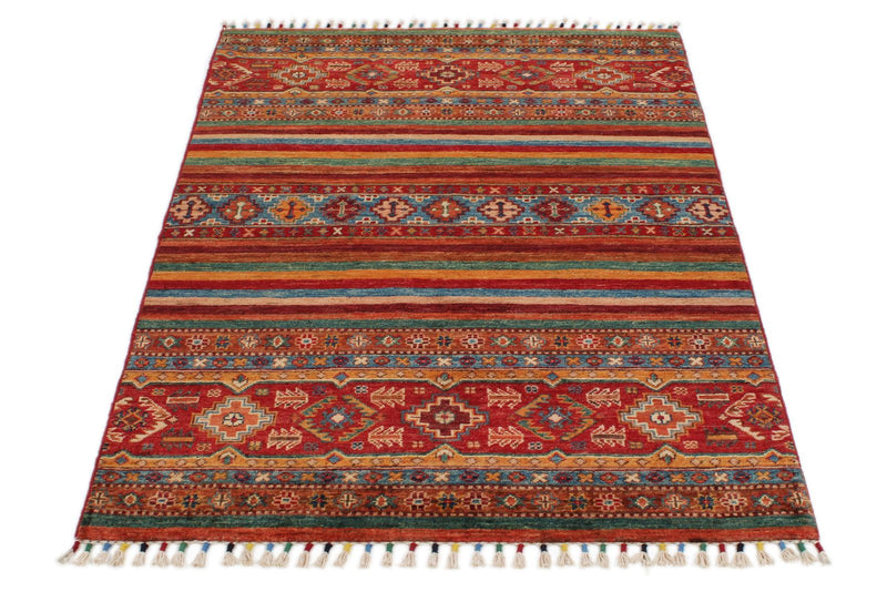3x5 Red and Multicolor Tribal Rug