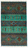 3x5 Mint and Multicolor Tribal Rug