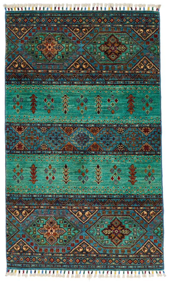 3x5 Mint and Multicolor Tribal Rug