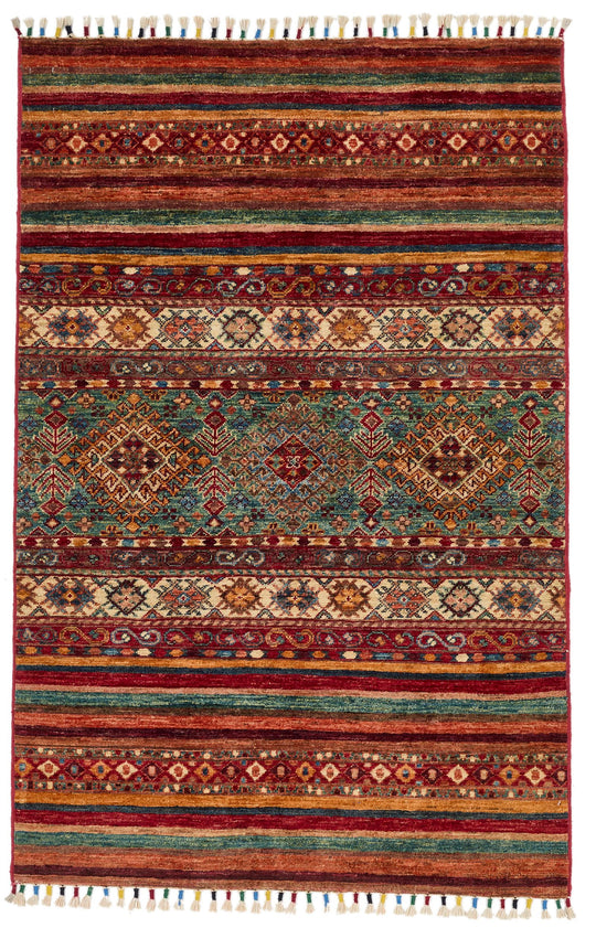 3x5 Green and Multicolor Tribal Rug