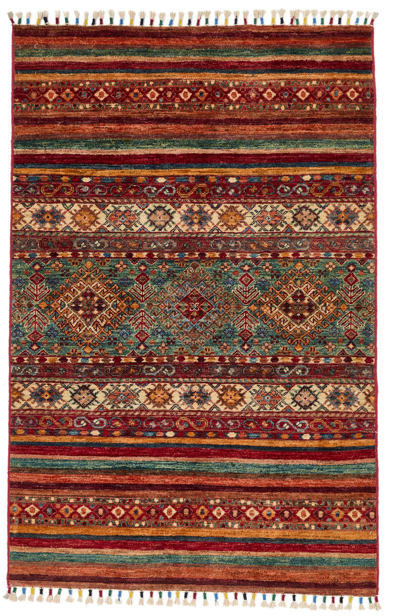 3x5 Green and Multicolor Tribal Rug