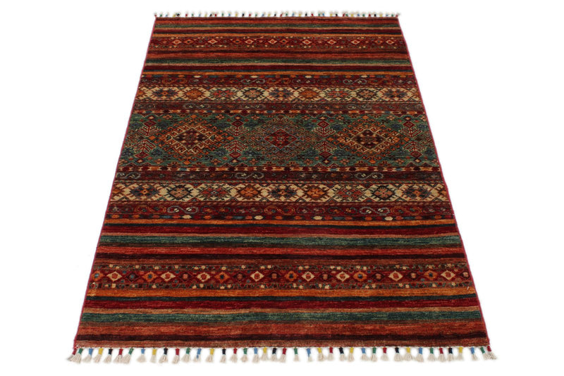 3x5 Green and Multicolor Tribal Rug