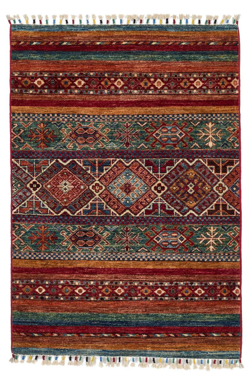 3x4 Green and Multicolor Tribal Rug