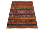 3x4 Green and Multicolor Tribal Rug