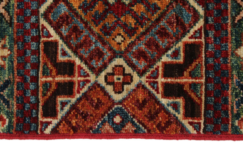 3x4 Green and Multicolor Tribal Rug