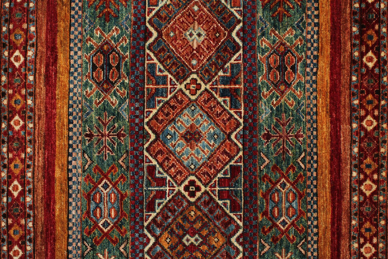 3x4 Green and Multicolor Tribal Rug