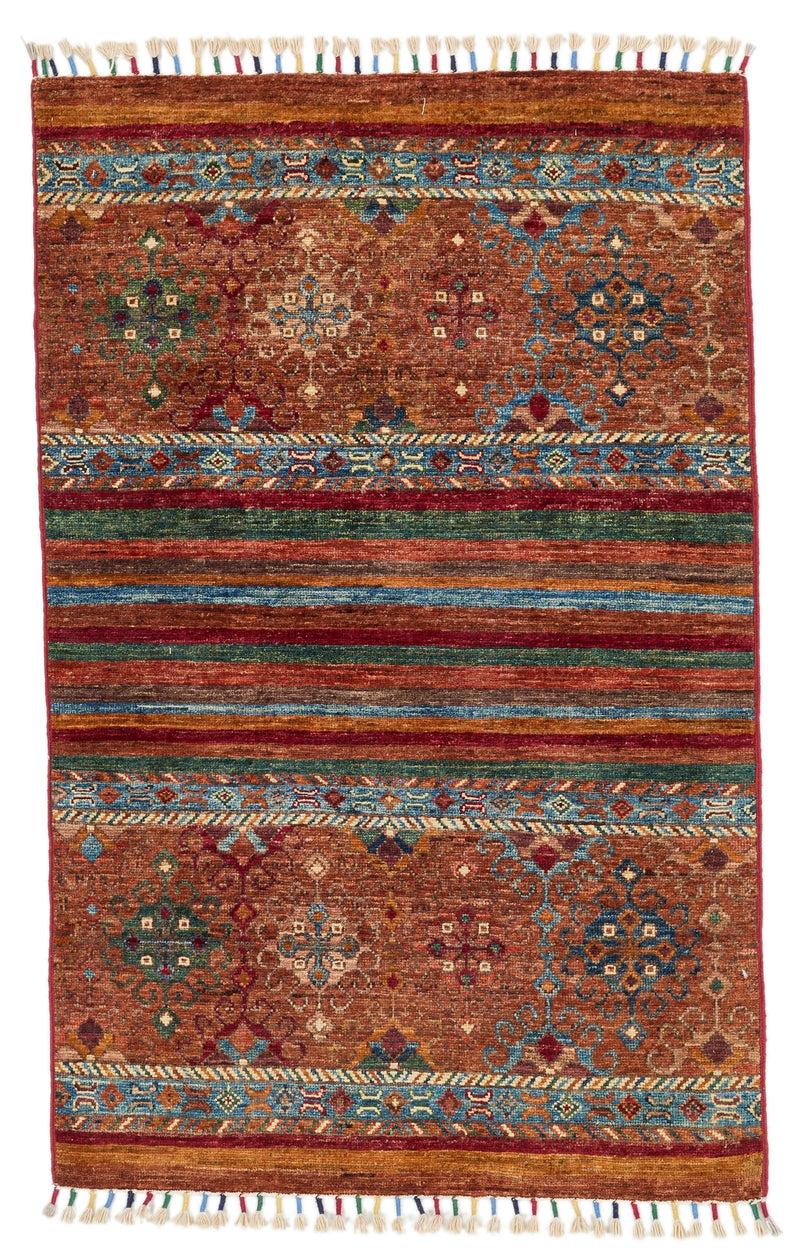 3x4 Brown and Multicolor Tribal Rug