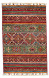 3x4 Green and Multicolor Tribal Rug