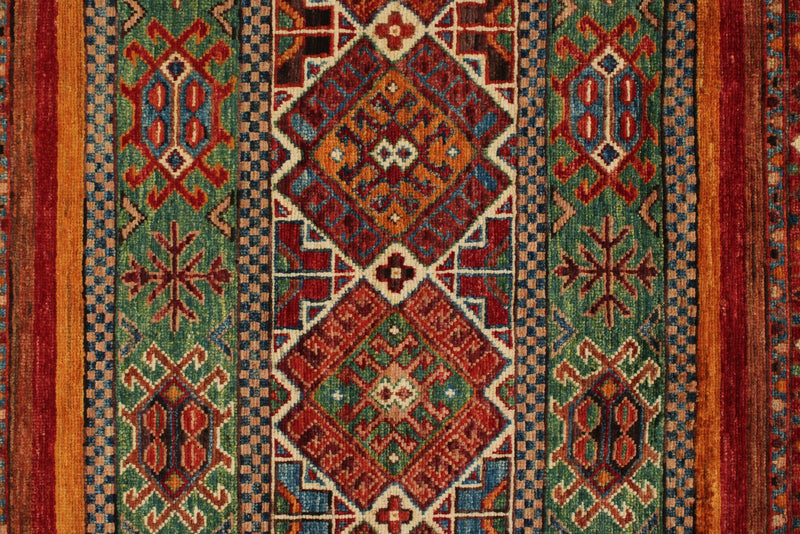 3x4 Green and Multicolor Tribal Rug