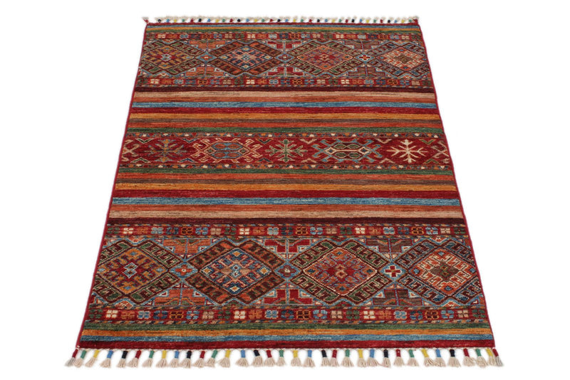 3x4 Brown and Multicolor Tribal Rug