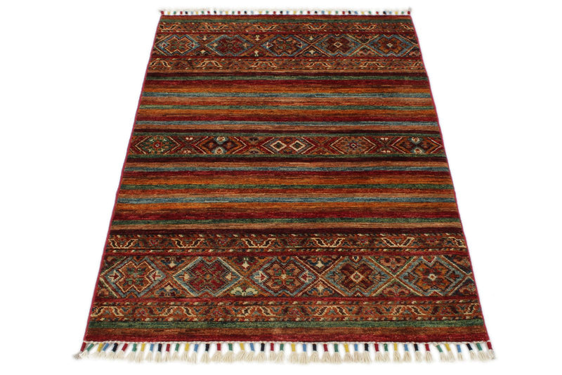 3x4 Brown and Multicolor Tribal Rug