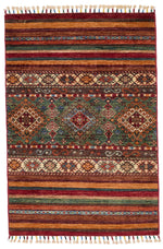 3x4 Green and Multicolor Tribal Rug