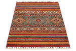 3x4 Green and Multicolor Tribal Rug