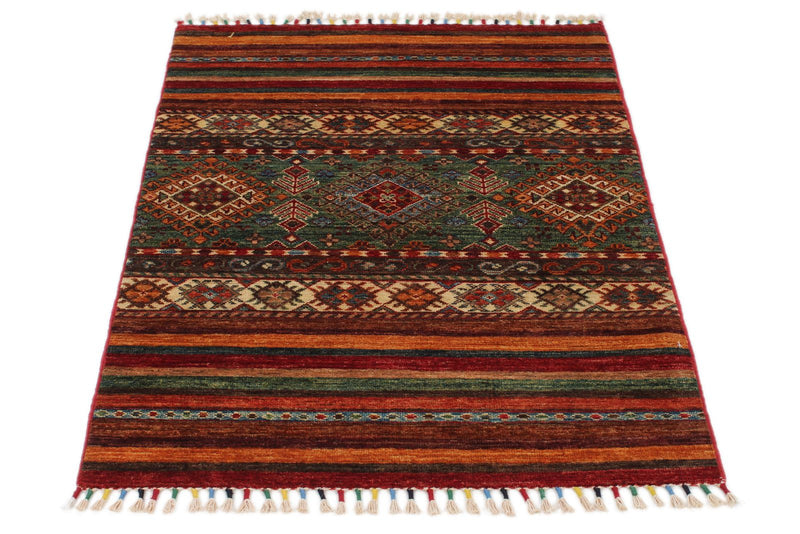 3x4 Green and Multicolor Tribal Rug