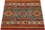 3x4 Green and Multicolor Tribal Rug