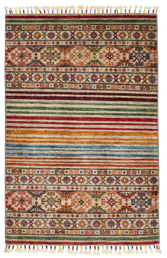 3x4 Brown and Multicolor Tribal Rug