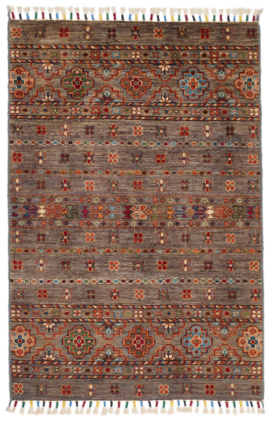 3x4 Brown and Multicolor Tribal Rug