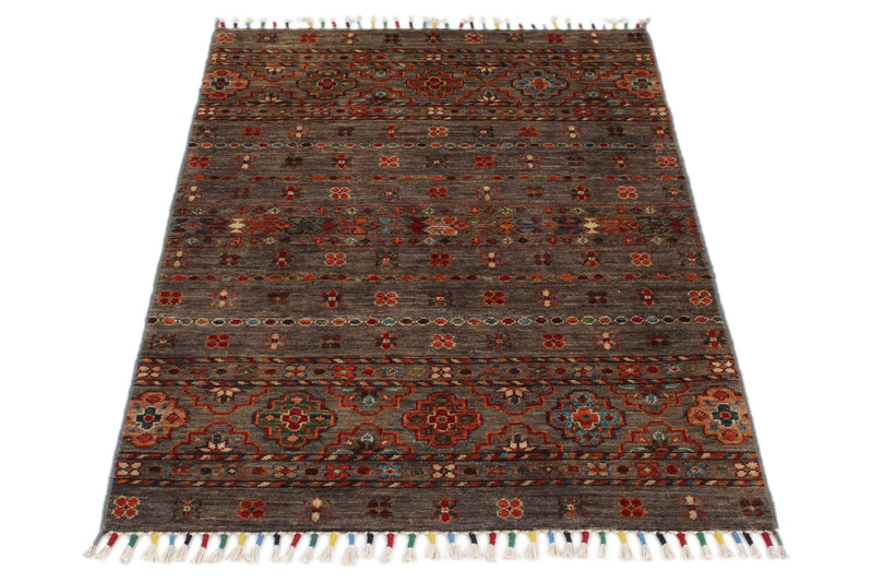 3x4 Brown and Multicolor Tribal Rug