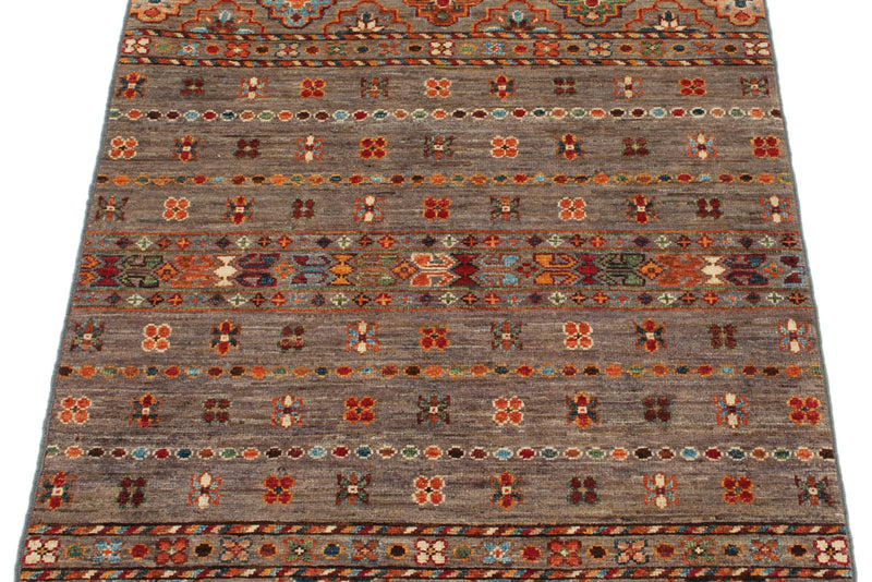 3x4 Brown and Multicolor Tribal Rug