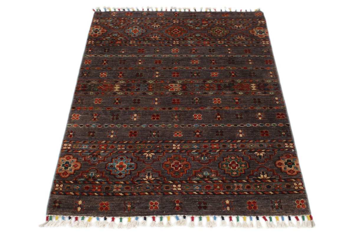 3x4 Dark Purple and Multicolor Tribal Rug