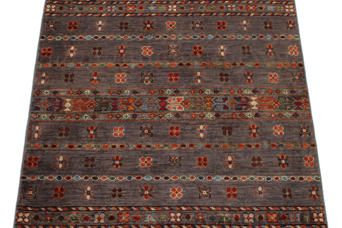 3x4 Dark Purple and Multicolor Tribal Rug