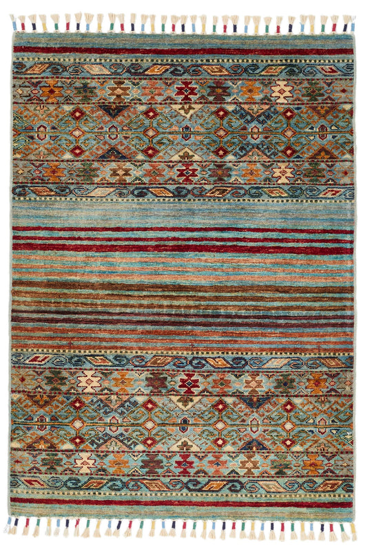 3x4 Light Blue and Multicolor Tribal Rug