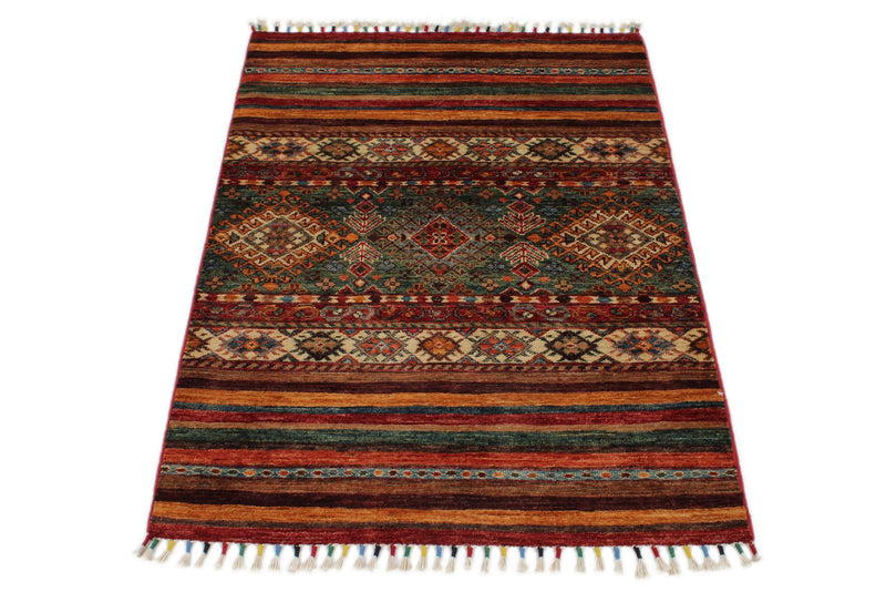 3x4 Green and Multicolor Tribal Rug