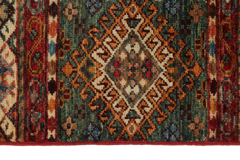 3x4 Green and Multicolor Tribal Rug