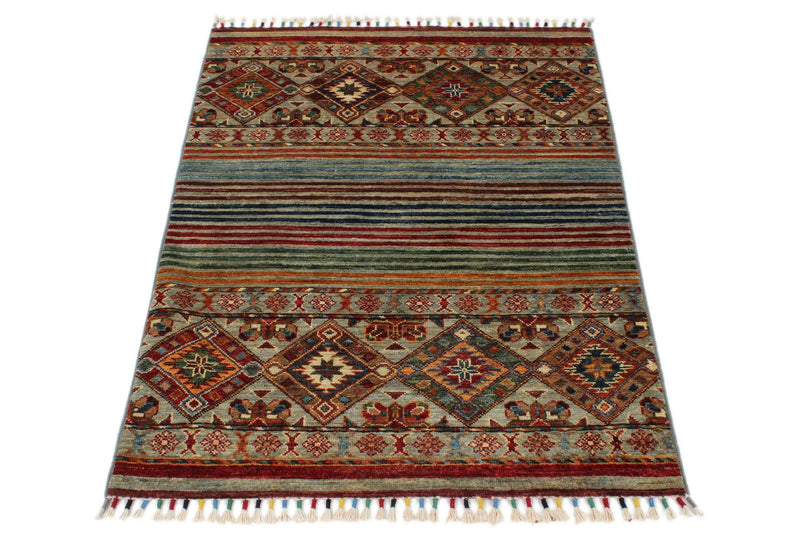 3x4 Gray and Multicolor Tribal Rug