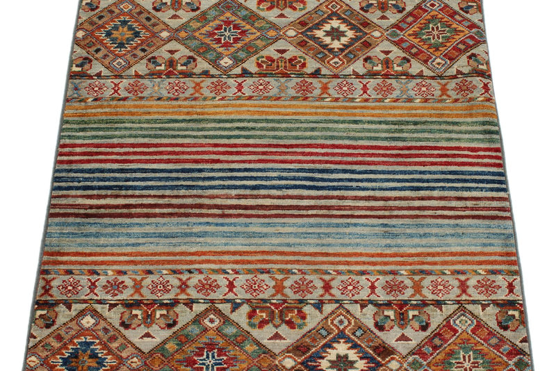 3x4 Gray and Multicolor Tribal Rug