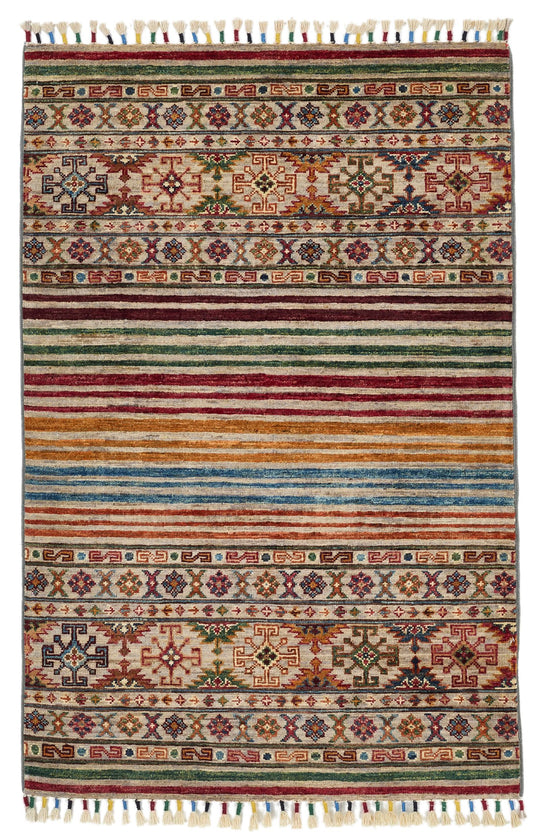 3x4 Light Gray and Multicolor Tribal Rug