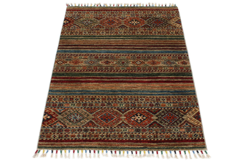 3x4 Brown and Multicolor Tribal Rug